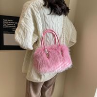 Women's Plush Solid Color Vacation Sewing Thread Square Zipper Shoulder Bag main image 4