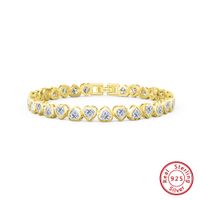 Elegant Simple Style Heart Shape Sterling Silver Plating Inlay Zircon 14k Gold Plated White Gold Plated Bracelets main image 1