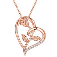 Cute Simple Style Heart Shape Sterling Silver Plating Metal Button Chain Zircon 14k Gold Plated Pendant Necklace sku image 3