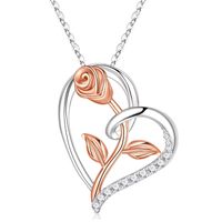 Cute Simple Style Heart Shape Sterling Silver Plating Metal Button Chain Zircon 14k Gold Plated Pendant Necklace sku image 4