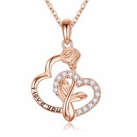 Cute Simple Style Heart Shape Sterling Silver Plating Metal Button Chain Zircon 14k Gold Plated Pendant Necklace sku image 5