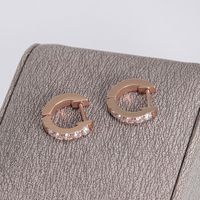 1 Pair Simple Style Geometric Polishing Inlay Carving Stainless Steel Zircon 14K Gold Plated Rose Gold Plated Hoop Earrings sku image 1