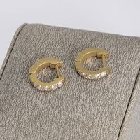 1 Pair Simple Style Geometric Polishing Inlay Carving Stainless Steel Zircon 14K Gold Plated Rose Gold Plated Hoop Earrings sku image 2