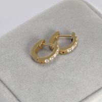 1 Pair Simple Style Geometric Polishing Inlay Carving Stainless Steel Zircon 14K Gold Plated Rose Gold Plated Hoop Earrings main image 5