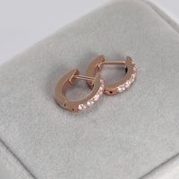 1 Pair Simple Style Geometric Polishing Inlay Carving Stainless Steel Zircon 14K Gold Plated Rose Gold Plated Hoop Earrings main image 4