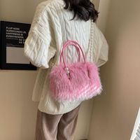 Women's Plush Solid Color Vacation Sewing Thread Square Zipper Shoulder Bag sku image 4