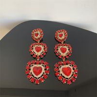 1 Pair Elegant Lady French Style Heart Shape Inlay Alloy Rhinestones Silver Plated Drop Earrings main image 7