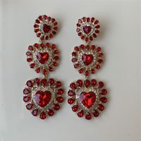 1 Pair Elegant Lady French Style Heart Shape Inlay Alloy Rhinestones Silver Plated Drop Earrings sku image 2