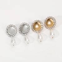 1 Pair Elegant Water Droplets Plating Inlay Alloy Artificial Pearls Rhinestones Drop Earrings main image 5