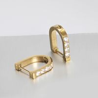 1 Pair Simple Style Shiny Geometric Polishing Plating Inlay Stainless Steel Zircon 14K Gold Plated Rose Gold Plated Hoop Earrings sku image 2