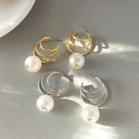 1 Pair Simple Style Geometric Plating Inlay Alloy Artificial Pearls Drop Earrings main image 3