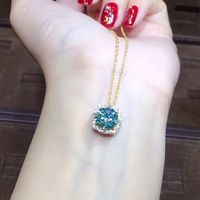 3 Carat Hearts And Arrows High Carbon Diamond Plated Imitation Blue-green Moissan Diamond Pendant Ring Earrings sku image 4