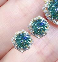 3 Carat Hearts And Arrows High Carbon Diamond Plated Imitation Blue-green Moissan Diamond Pendant Ring Earrings sku image 2
