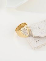 304 Stainless Steel 14K Gold Plated Retro Roman Style Plating Inlay Letter Zircon Open Rings main image 2