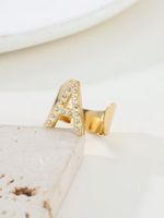 304 Stainless Steel 14K Gold Plated Retro Roman Style Plating Inlay Letter Zircon Open Rings main image 6