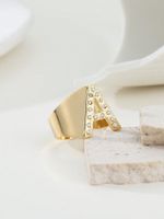 304 Stainless Steel 14K Gold Plated Retro Roman Style Plating Inlay Letter Zircon Open Rings main image 7