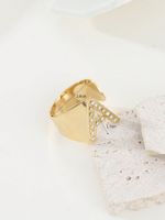 304 Stainless Steel 14K Gold Plated Retro Roman Style Plating Inlay Letter Zircon Open Rings main image 8