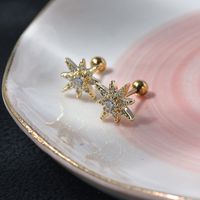 1 Pair Lady Shiny Flower Polishing Plating Inlay Stainless Steel Copper Zircon 18K Gold Plated Ear Studs main image 1