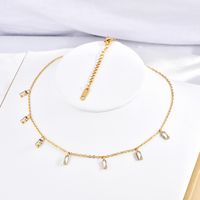 Simple Style Rectangle Stainless Steel Plating Inlay Zircon 18k Gold Plated Necklace sku image 1