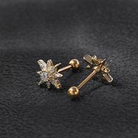 1 Pair Lady Shiny Flower Polishing Plating Inlay Stainless Steel Copper Zircon 18K Gold Plated Ear Studs main image 3