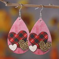 1 Pair French Style Romantic Plaid Water Droplets Heart Shape Pu Leather Drop Earrings main image 4