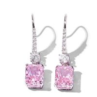 1 Pair Sweet Shiny Square Inlay Sterling Silver High Carbon Diamond White Gold Plated Drop Earrings sku image 1