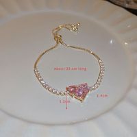 Fashion Commute Heart Shape Alloy Plating Metal Inlay Zircon 14k Gold Plated Women's Bracelets sku image 4