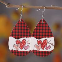 1 Pair French Style Romantic Plaid Water Droplets Heart Shape Pu Leather Drop Earrings sku image 2