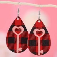 1 Pair French Style Romantic Plaid Water Droplets Heart Shape Pu Leather Drop Earrings sku image 5