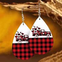 1 Pair French Style Romantic Plaid Water Droplets Heart Shape Pu Leather Drop Earrings sku image 6