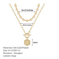 Hip-hop Cool Style Hexagon Letter Copper 14k Gold Plated Layered Necklaces In Bulk main image 2