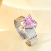 Stainless Steel None Sweet Simple Style Inlay Heart Shape Zircon Open Rings main image 1