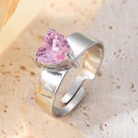 Stainless Steel None Sweet Simple Style Inlay Heart Shape Zircon Open Rings main image 3
