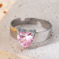 Stainless Steel None Sweet Simple Style Inlay Heart Shape Zircon Open Rings main image 4