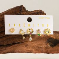 1 Set Simple Style Little Bear Heart Shape Flower Plating Inlay Copper Zircon 14k Gold Plated Drop Earrings main image 4