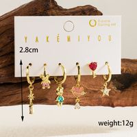 1 Set Simple Style Little Bear Heart Shape Flower Plating Inlay Copper Zircon 14k Gold Plated Drop Earrings sku image 2