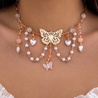 Cute Sweet Round Heart Shape Butterfly Arylic Imitation Pearl Agate Women's Necklace main image 3