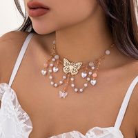 Cute Sweet Round Heart Shape Butterfly Arylic Imitation Pearl Agate Women's Necklace main image 1