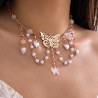 Cute Sweet Round Heart Shape Butterfly Arylic Imitation Pearl Agate Women's Necklace main image 6