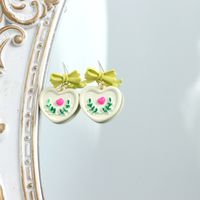 1 Pair Sweet Heart Shape Flower Stoving Varnish Alloy Drop Earrings sku image 1