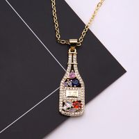 Cool Style Shiny Wine Bottle Copper 18k Gold Plated Gem Zircon Pendant Necklace In Bulk main image 4