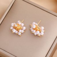 1 Pair Basic Modern Style Flower Imitation Pearl Copper Drop Earrings main image 3