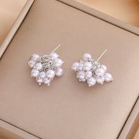 1 Pair Basic Modern Style Flower Imitation Pearl Copper Drop Earrings main image 4