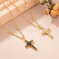 Classical Retro Cross Copper 18k Gold Plated Zircon Pendant Necklace In Bulk main image 1