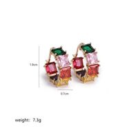 1 Paire Élégant Sucré Bloc De Couleur Placage Incruster Le Cuivre Zircon Plaqué Or 18k Boucles D'oreilles Cerceau main image 2