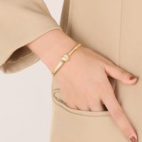 Elegant Streetwear Heart Shape Stainless Steel 18K Gold Plated Zircon Bangle In Bulk main image 3