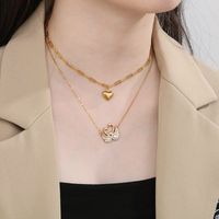 Stainless Steel 18K Gold Plated Elegant Lady Inlay Letter Heart Shape Zircon Layered Necklaces main image 3