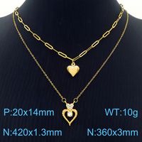 Stainless Steel 18K Gold Plated Elegant Lady Inlay Letter Heart Shape Zircon Layered Necklaces sku image 1