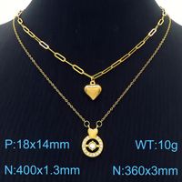 Stainless Steel 18K Gold Plated Elegant Lady Inlay Letter Heart Shape Zircon Layered Necklaces sku image 2