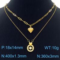 Acero Inoxidable Chapados en oro de 18k Elegante Señora Embutido Letra Forma De Corazón Circón Collares En Capas sku image 2